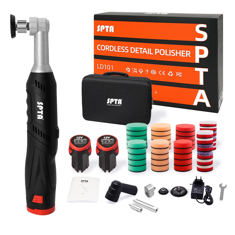 SPTA mini polisher front view showing compact design and portability benefit