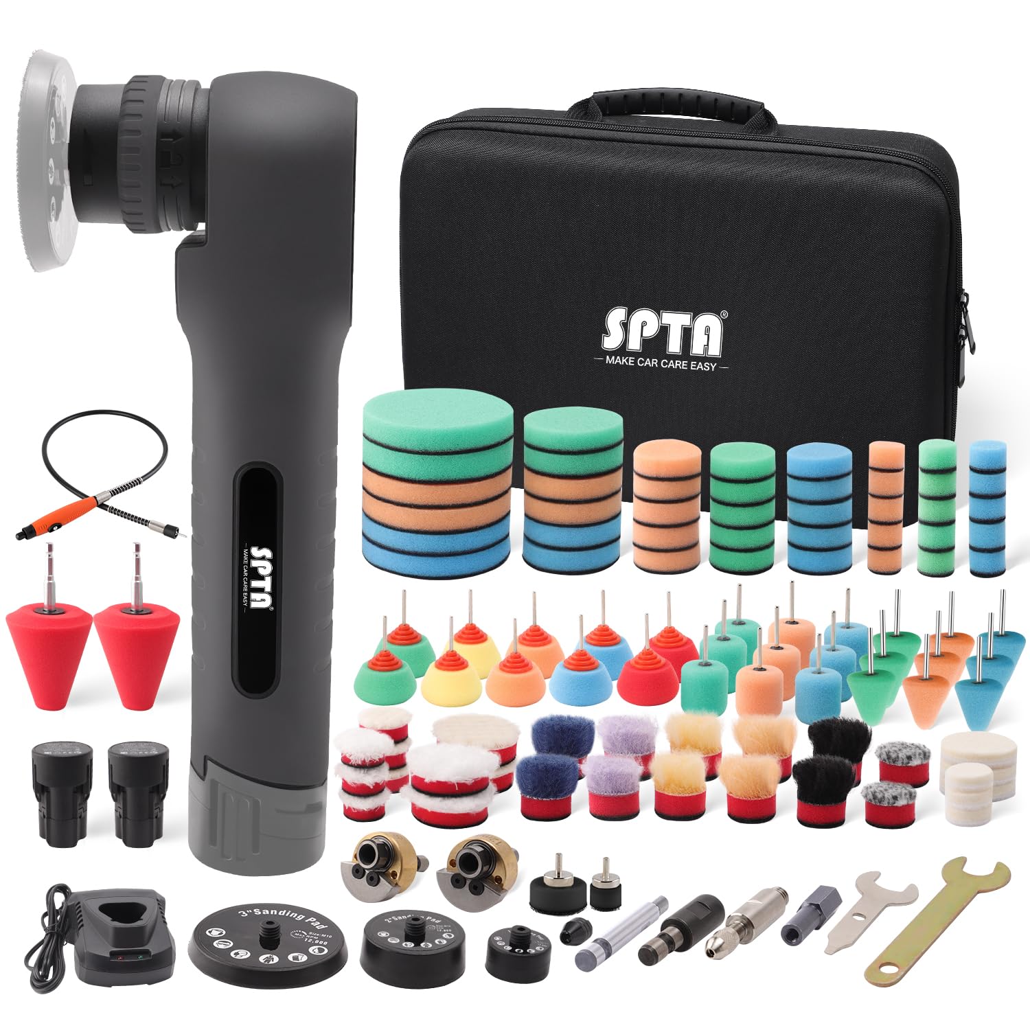 SPTA mini polisher front view showing compact body and control benefits