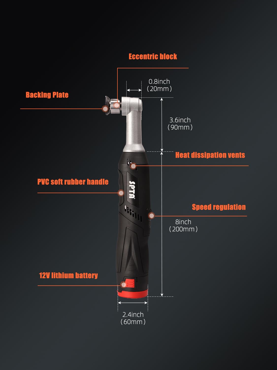 SPTA textured grip detail for secure hold and reduced wrist fatigue