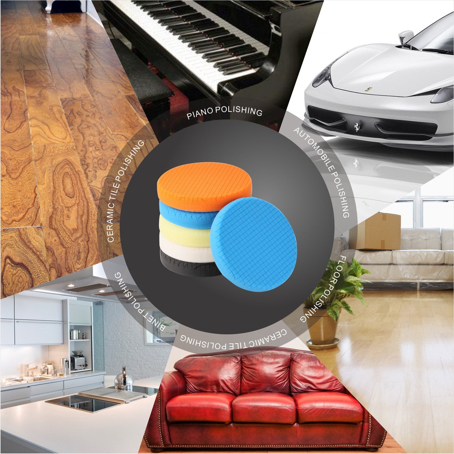 SPTA pads in a detailing bay lifestyle shot conveying professional results