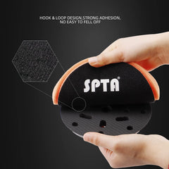 SPTA pad mounted on 7-inch backing plate proving easy hook-and-loop fit