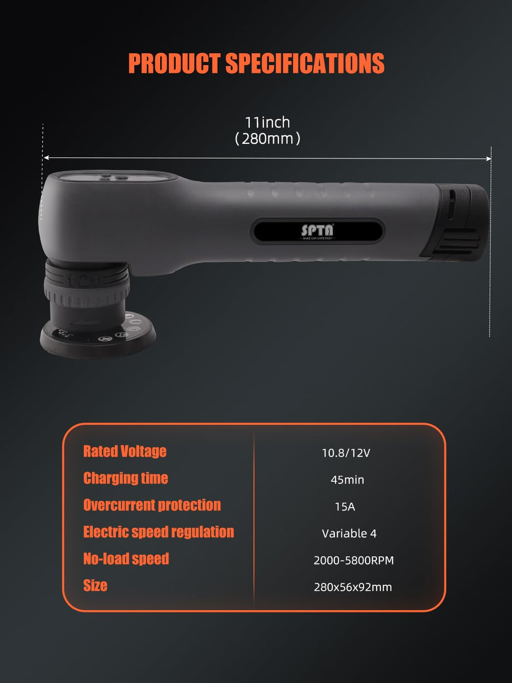 SPTA polisher closeup of speed dial, enabling precise RPM selection