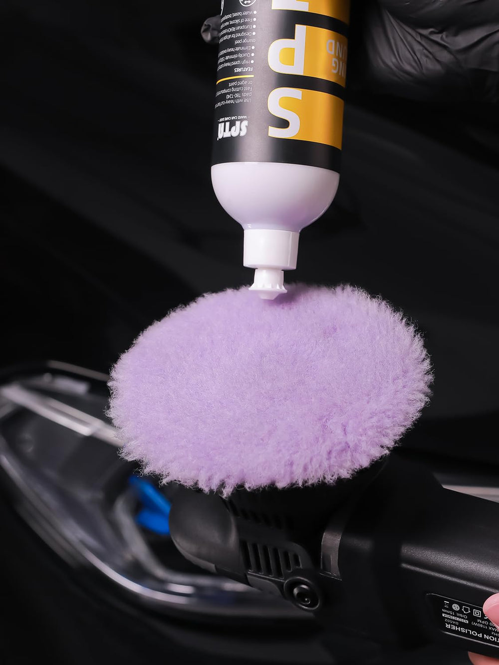 SPTA wool pad in a detailing bay showing professional-grade performance