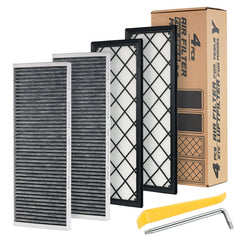 Spurtar front packaging showing four grey HEPA filters and box for quick replacement