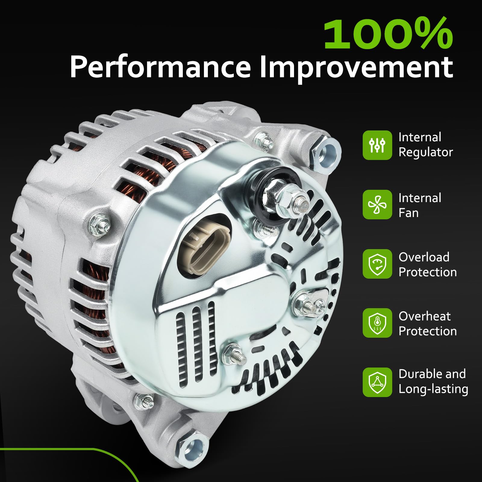 srosant alternator side profile showing cooling fins for consistent thermal performance
