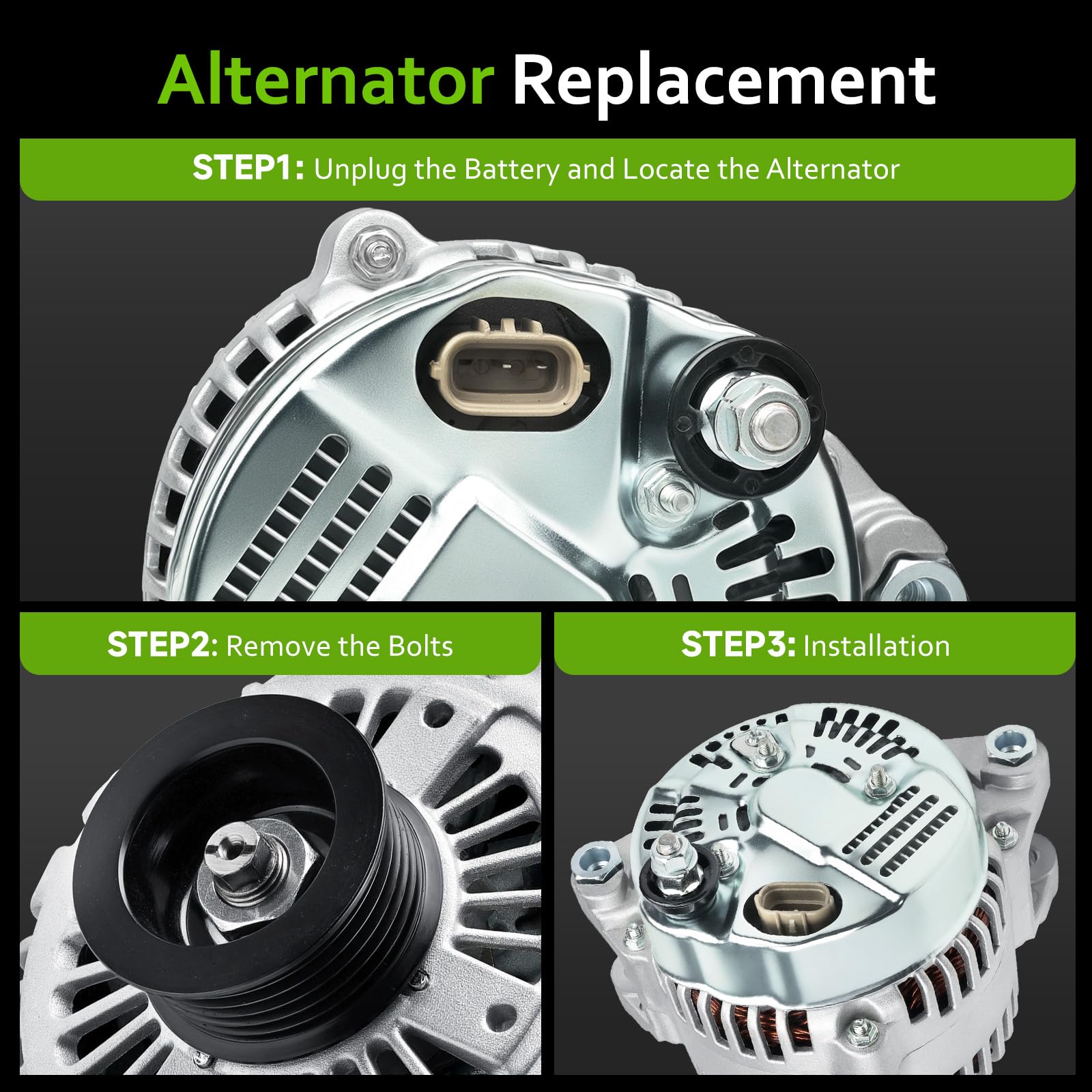 srosant alternator beside ruler to show dimensions and straightforward replacement