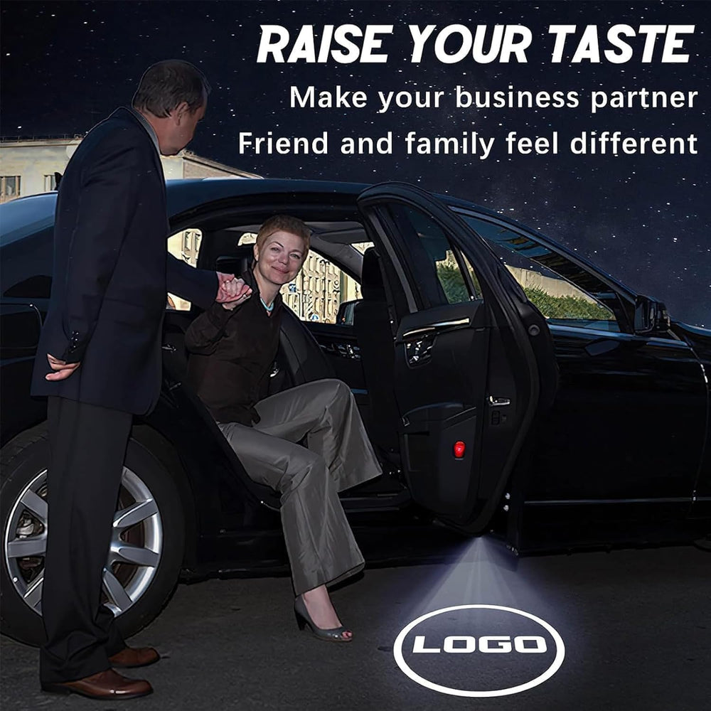 SSBOX installed under car door projecting logo at night for safer, stylish entry