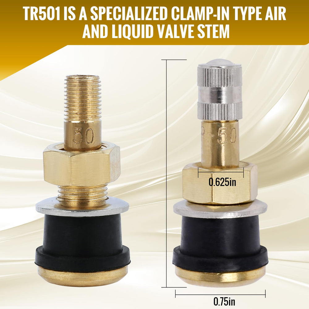 ST shengtuo TR501 valve stem installed on a truck wheel demonstrating secure clamp-style fit and leak prevention