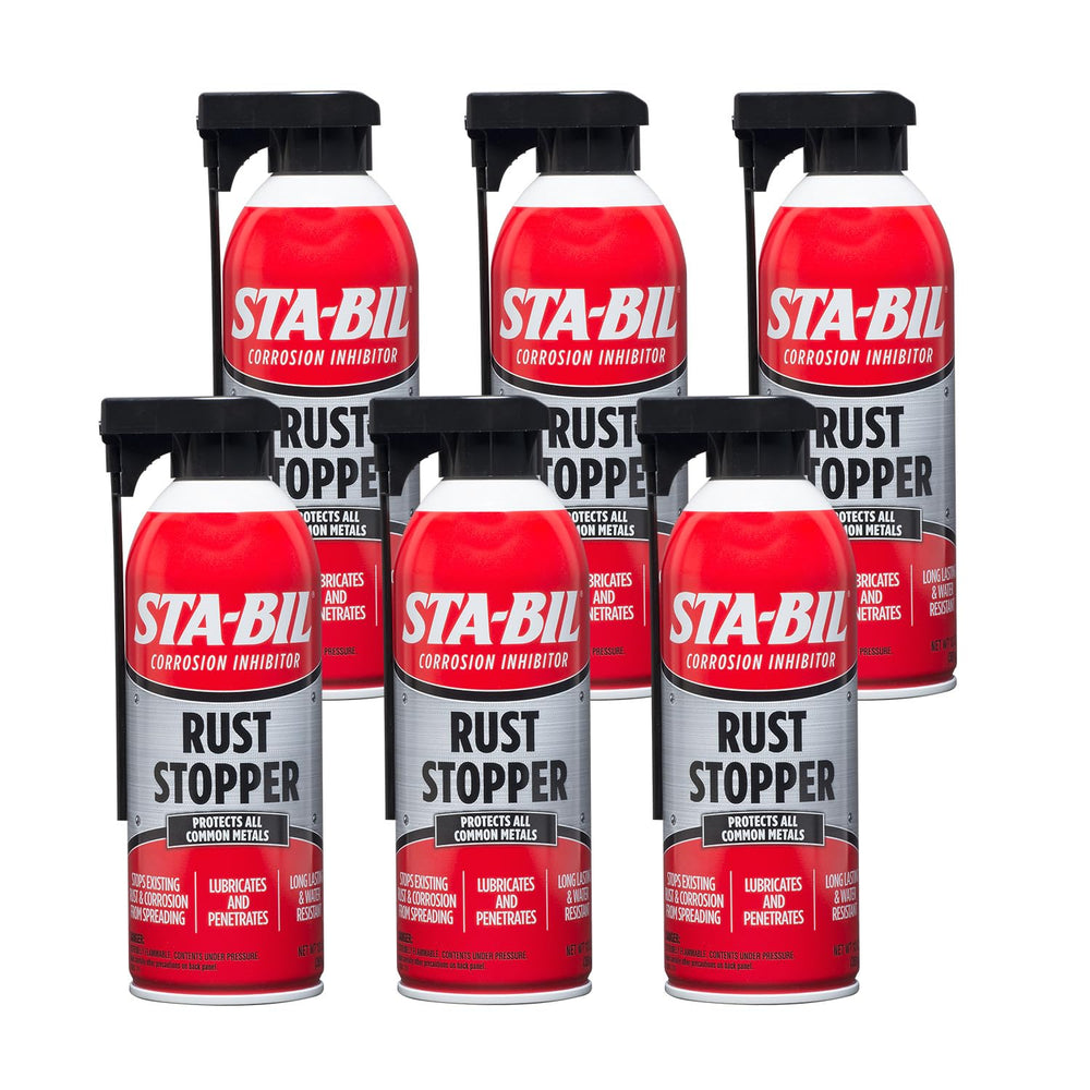 STA-BIL Rust Stopper front packaging showing six 13 oz aerosol cans for reliable protection