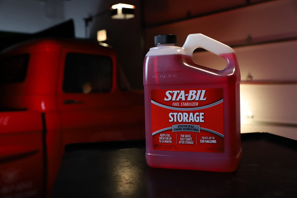 Side-by-side comparison of treated and untreated gasoline illustrating cleaner fuel