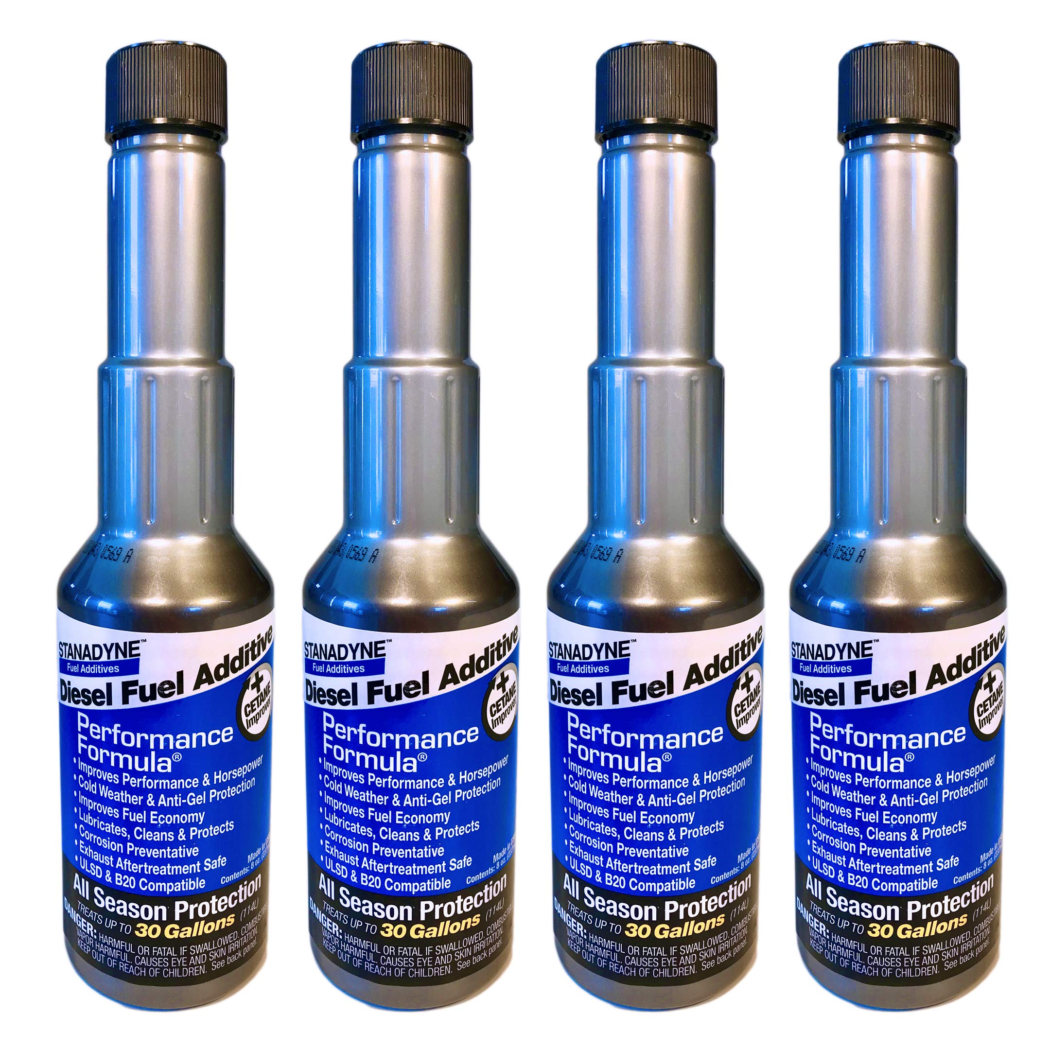 Stanadyne front packaging four 8 oz bottles showing compact maintenance kit benefit