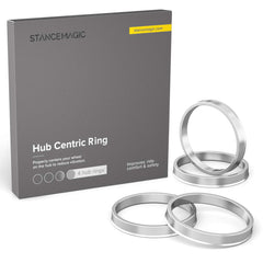 StanceMagic front view of four silver hub rings showing fit and finish, improves wheel centering