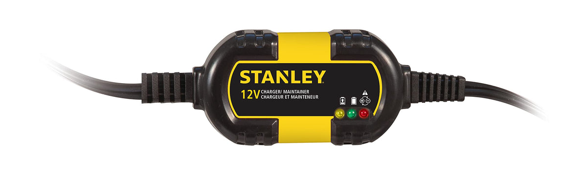 STANLEY BM1S front view showing compact charger and LED indicators, ensures easy monitoring