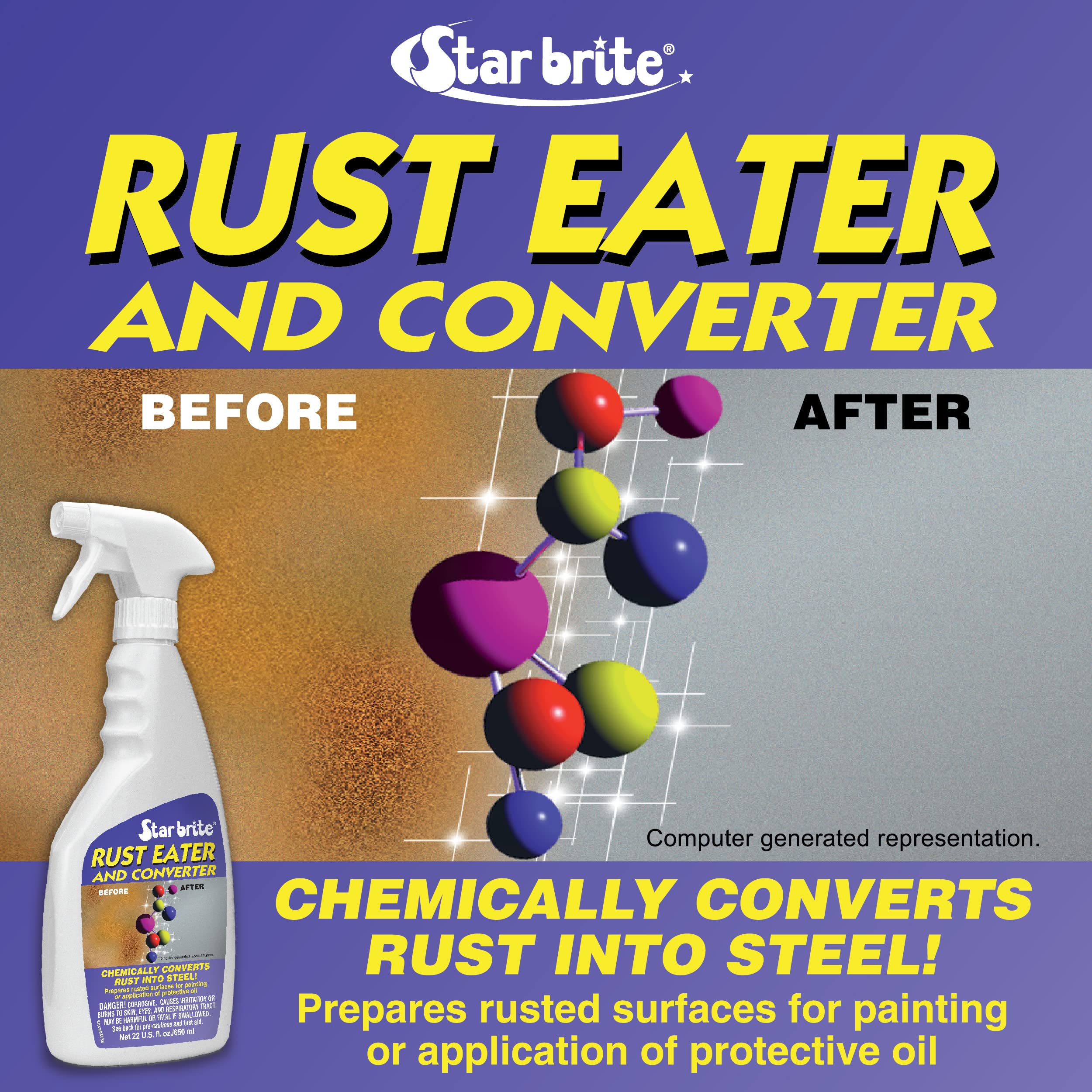 STAR BRITE being sprayed on corroded metal to show fast chemical action