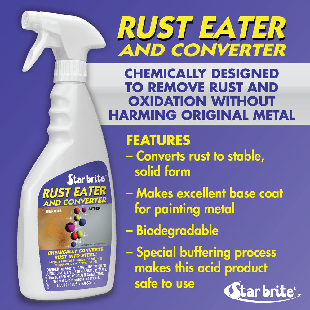 STAR BRITE before and after metal surface demonstrating rust conversion benefit