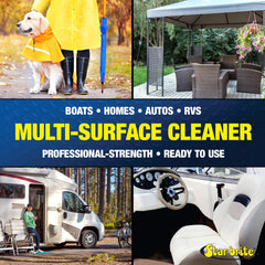 STAR BRITE cleaner applied to boat seat, demonstrating effective stain removal