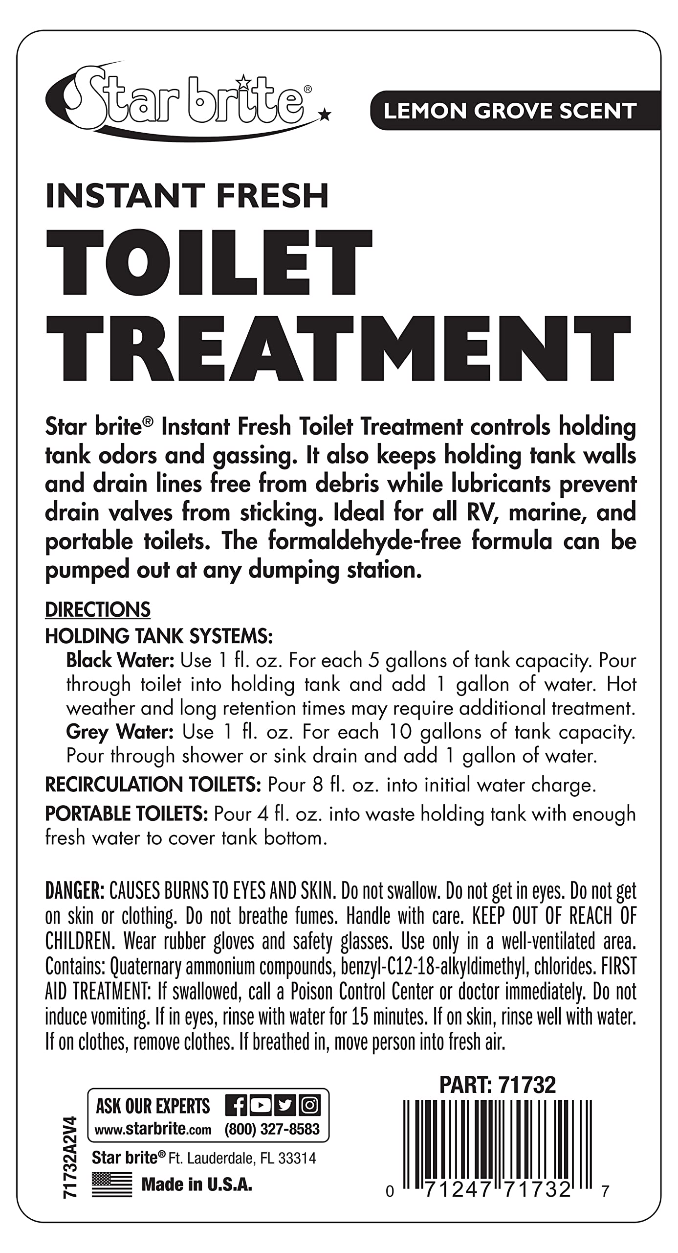 STAR BRITE close-up of ingredient and directions panel for safe, correct dosing
