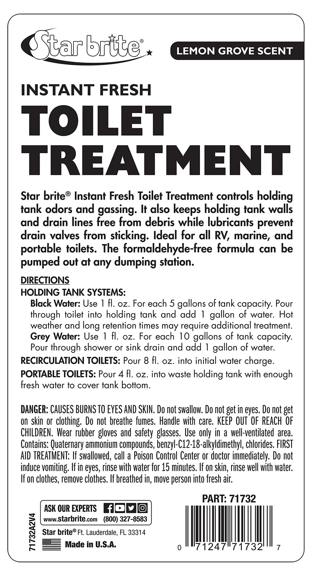 STAR BRITE close-up of ingredient and directions panel for safe, correct dosing