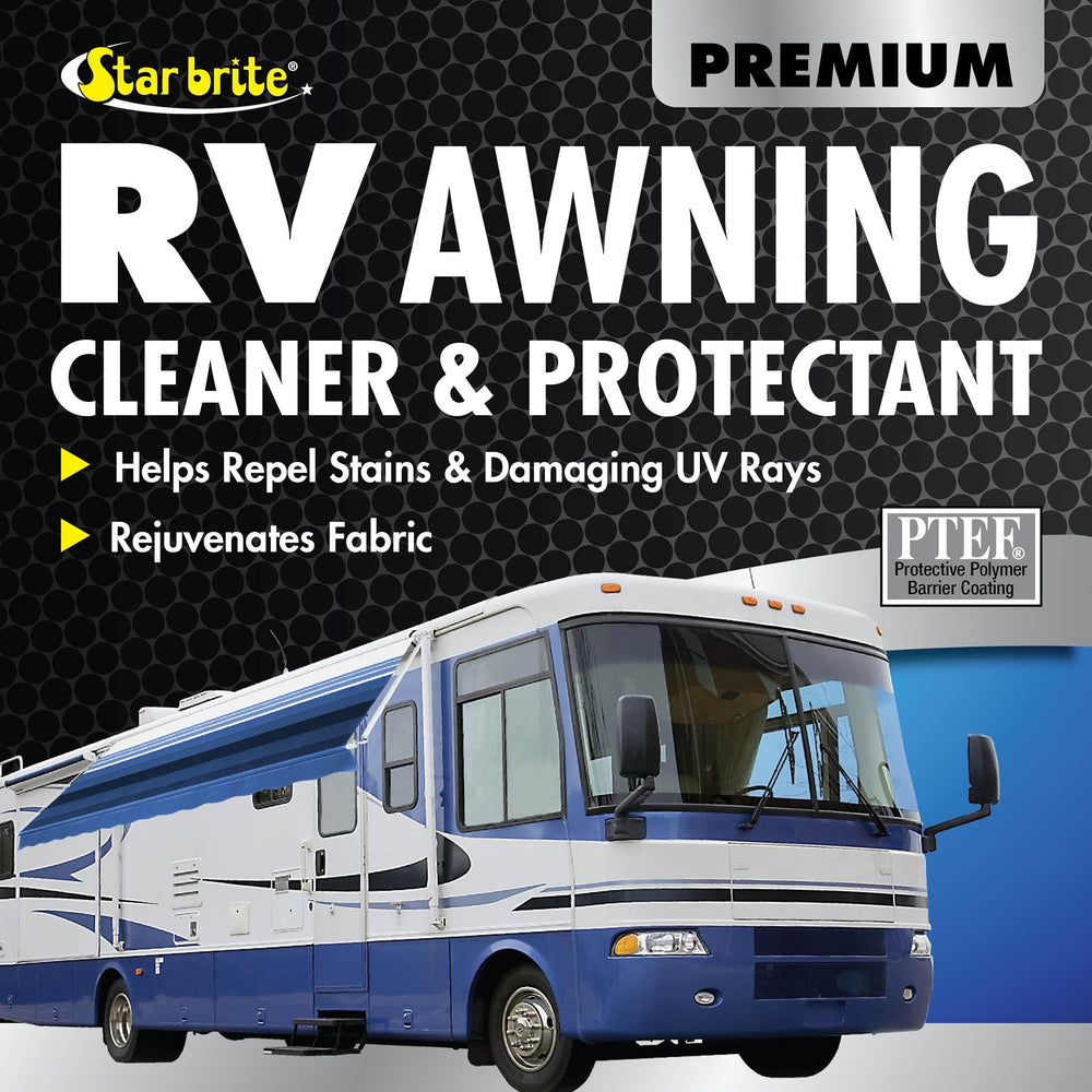 STAR BRITE cleaned awning in outdoor lifestyle scene protecting fabric