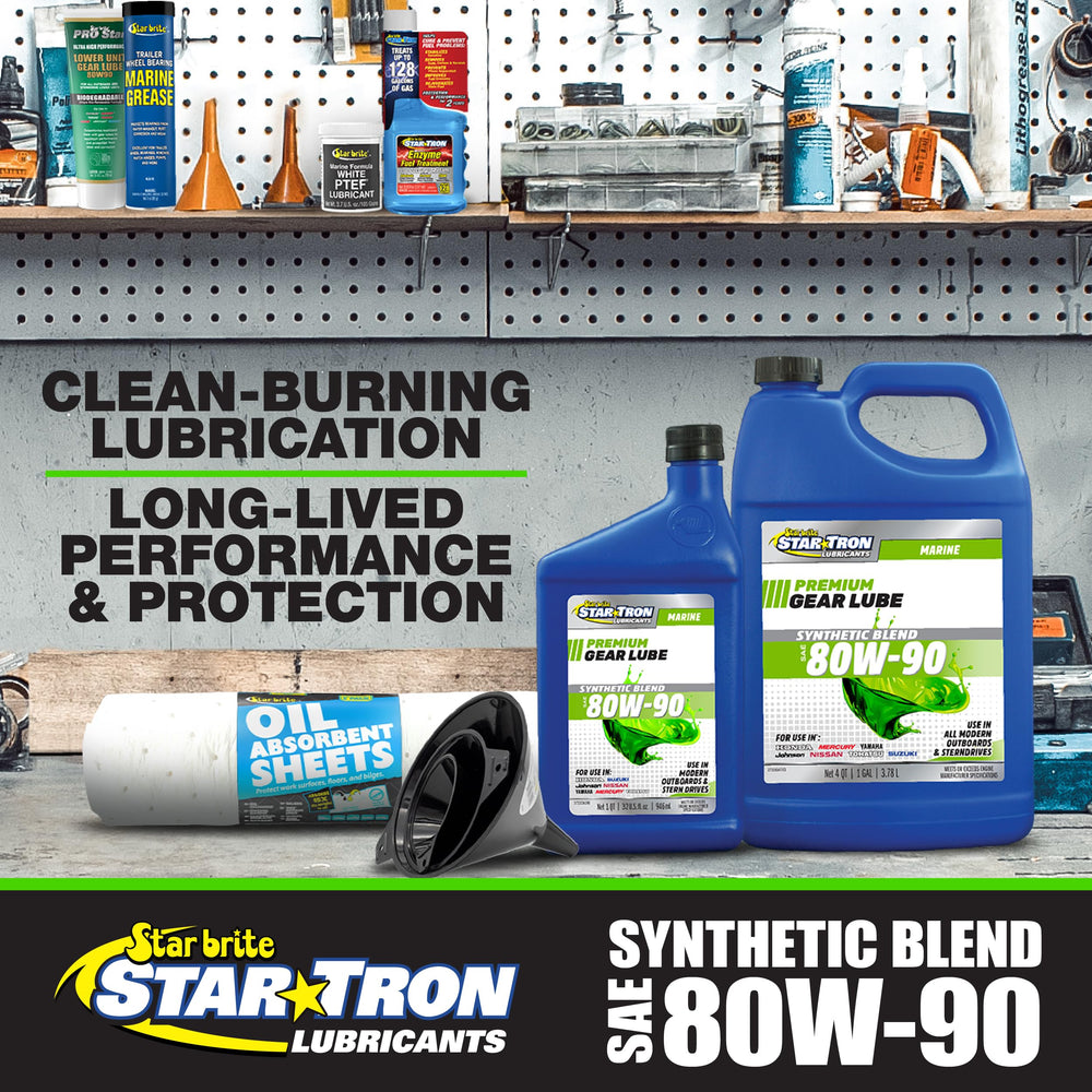 STAR BRITE pouring into lower unit during service for clean, easy gear lube changes