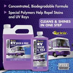 STAR BRITE cleaning RV side in use with visible dirt removal benefit