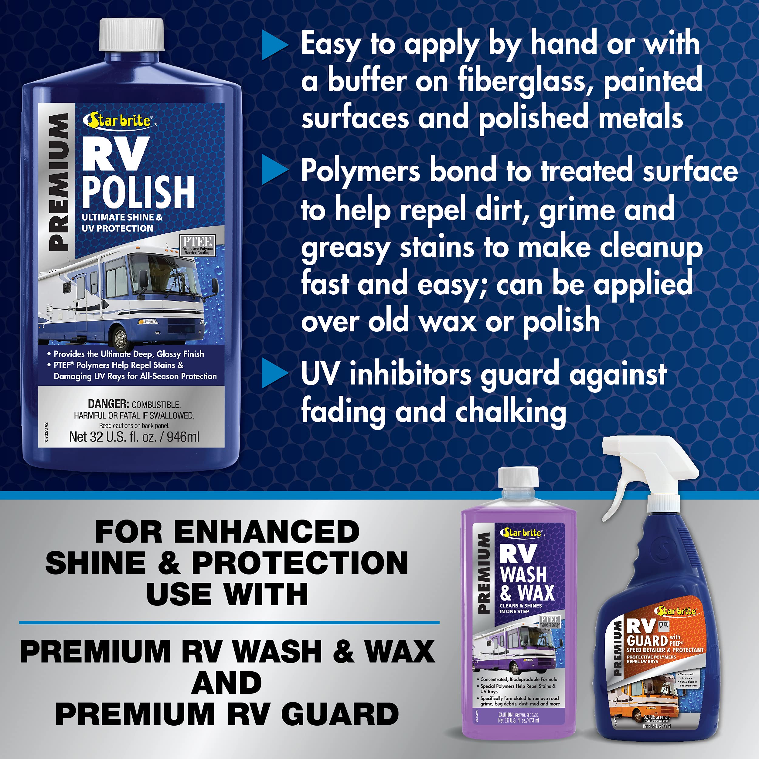STAR BRITE polished RV surface with water beading to repel grime