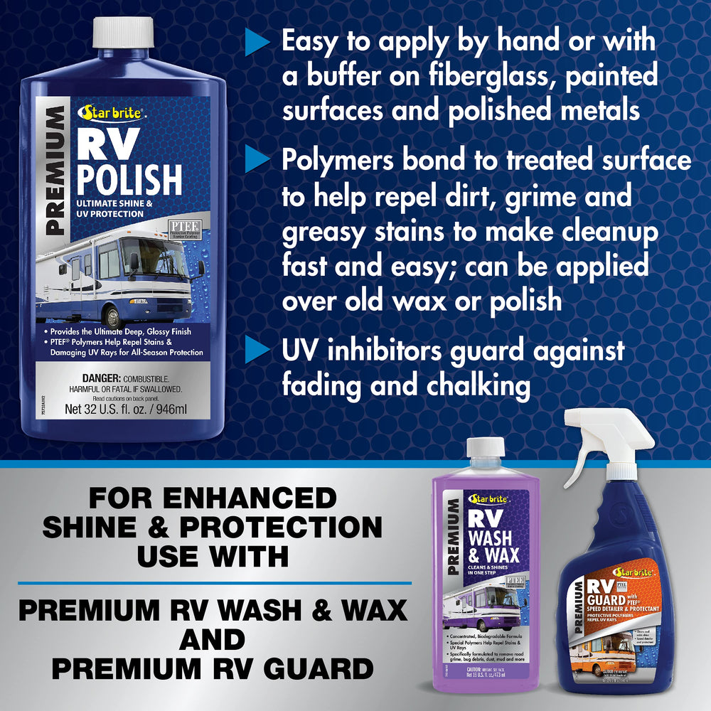 STAR BRITE polished RV surface with water beading to repel grime