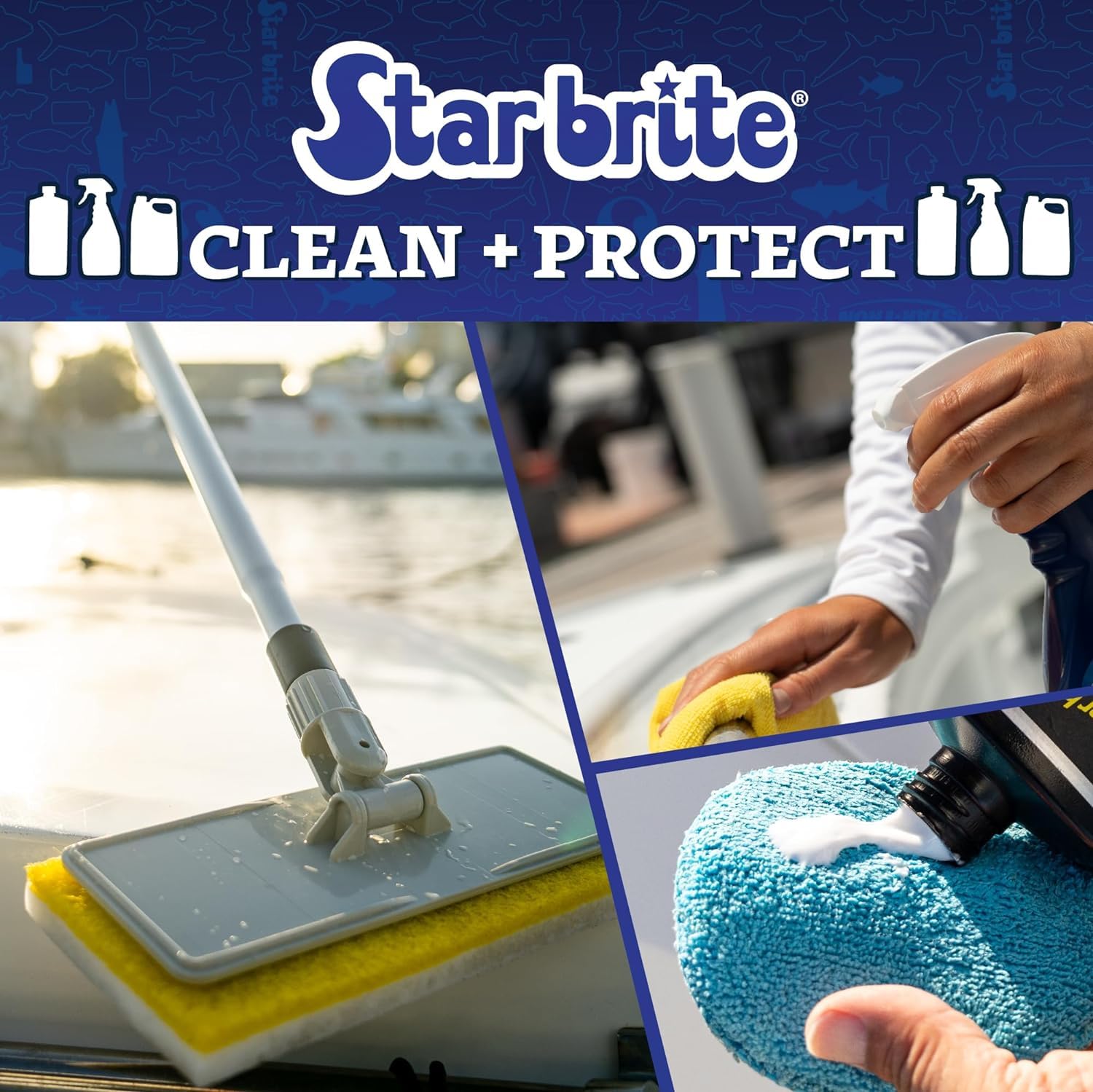 STAR BRITE brush head beside handle showing size and reach advantage for cleaning