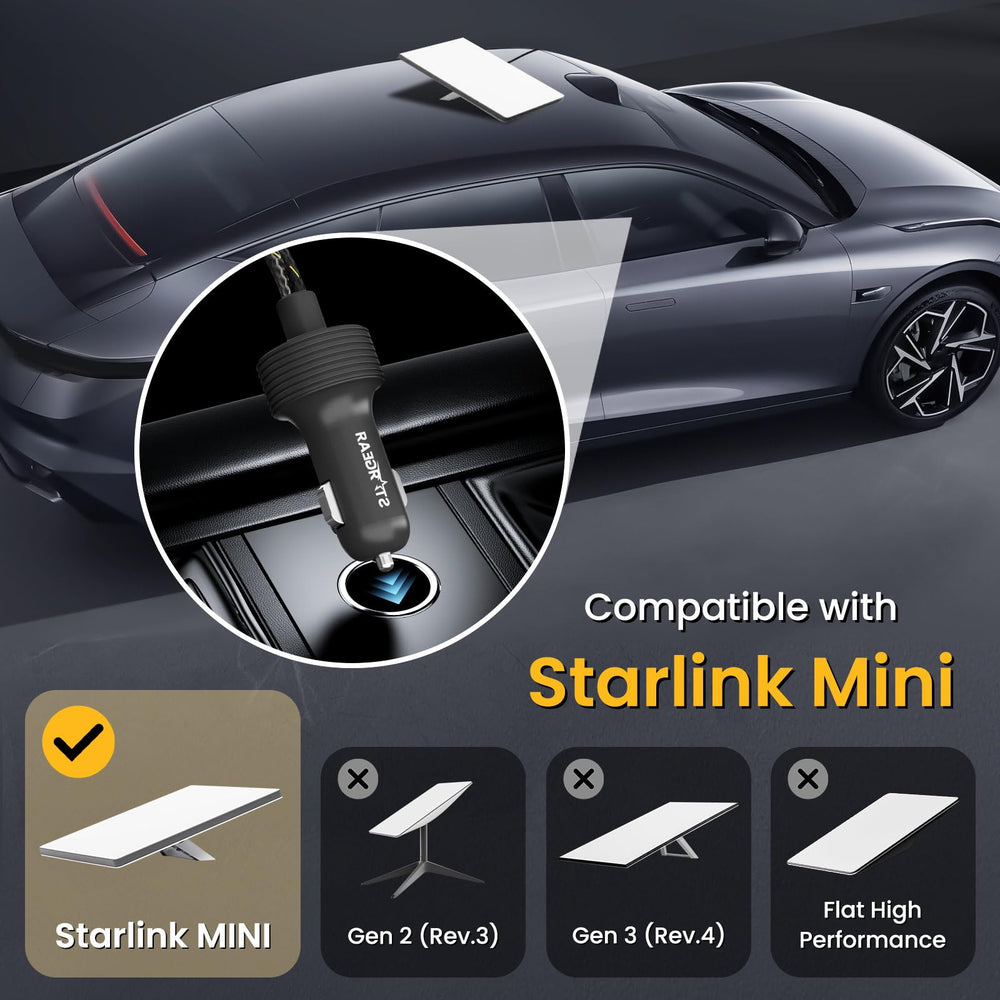 STARGEAR Starlink Mini powered in car demonstrating mobile internet access