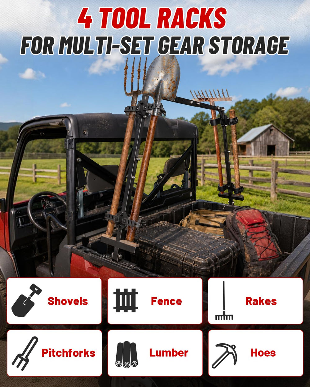 StarknightMT holding shovels and rakes to keep ranch tools neat and reachable