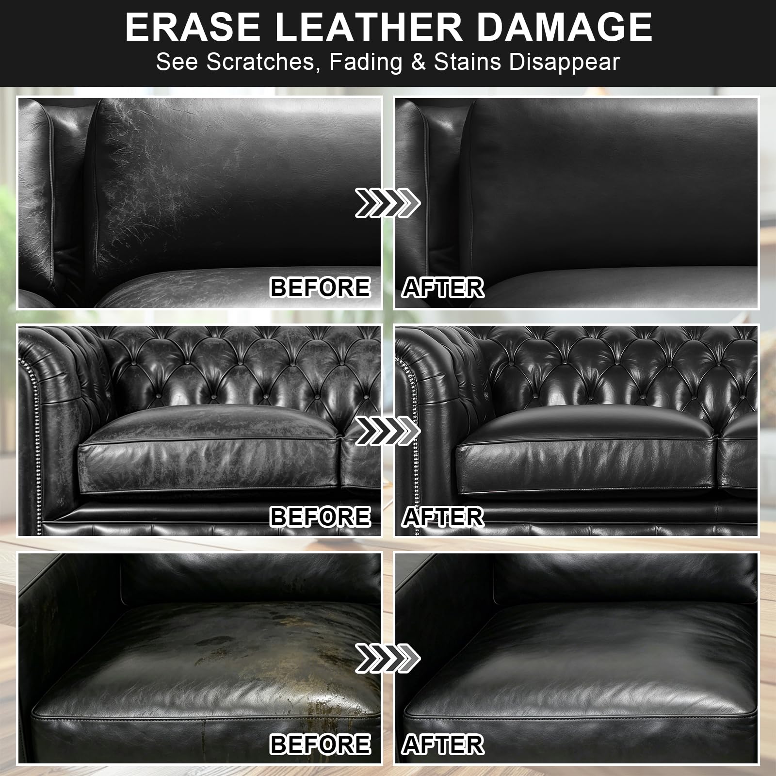 STARTSO WORLD before and after couch panel showing restored even finish