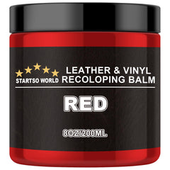 STARTSO WORLD front packaging showing red leather recoloring balm and kit benefits