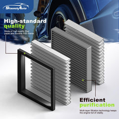 StaunchAuto cabin filter detail showing coconut shell carbon for odor reduction