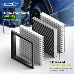 StaunchAuto cabin filter detail highlighting coconut-shell activated carbon for odor reduction