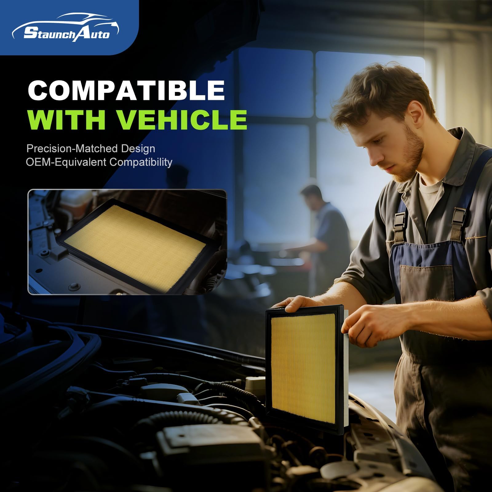StaunchAuto cabin filter staged near glovebox illustrating easy homeowner installation