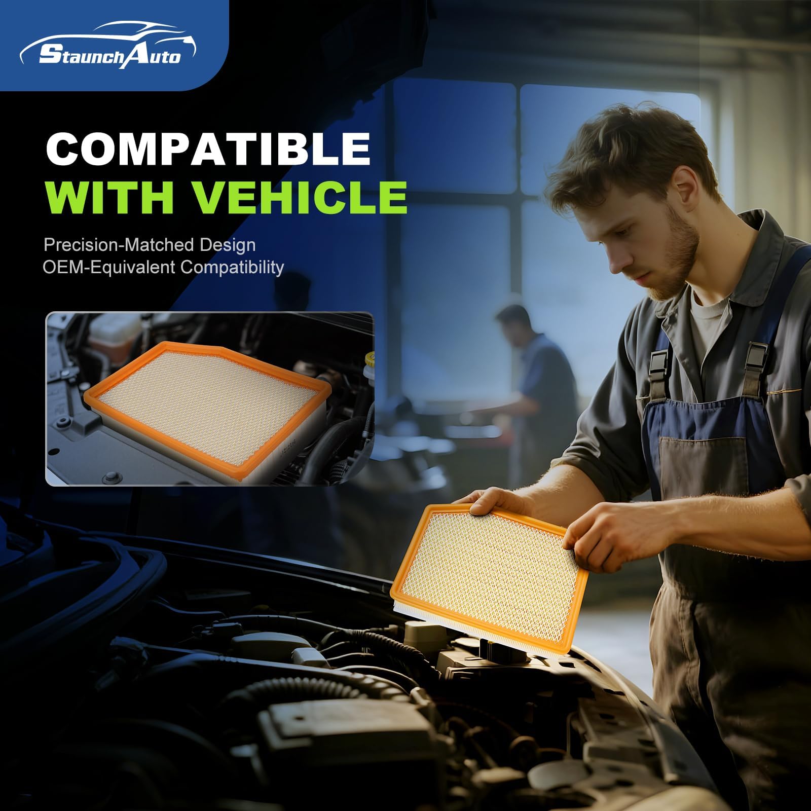 StaunchAuto cabin filter seated in HVAC slot delivering quieter, cleaner cabin air