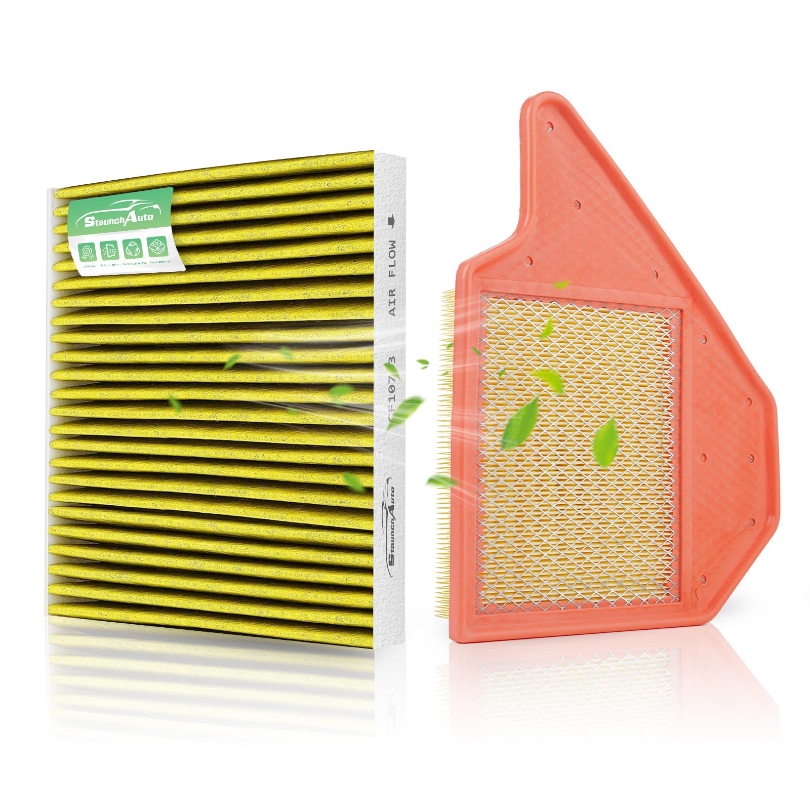 StaunchAuto front packaging showing engine and cabin filters, highlights compatibility