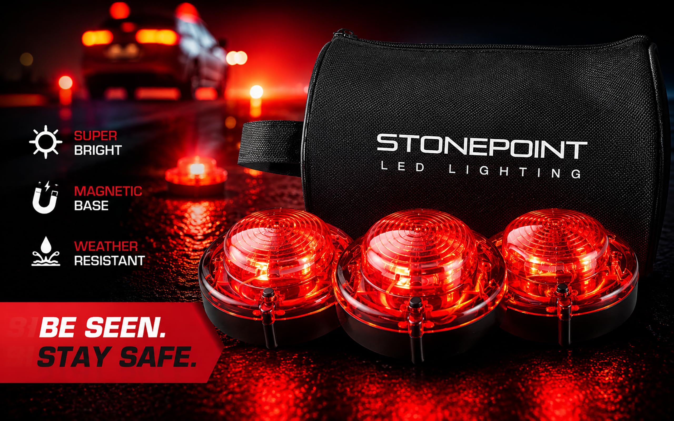 StonePoint LED magnetic base close-up demonstrating secure attachment