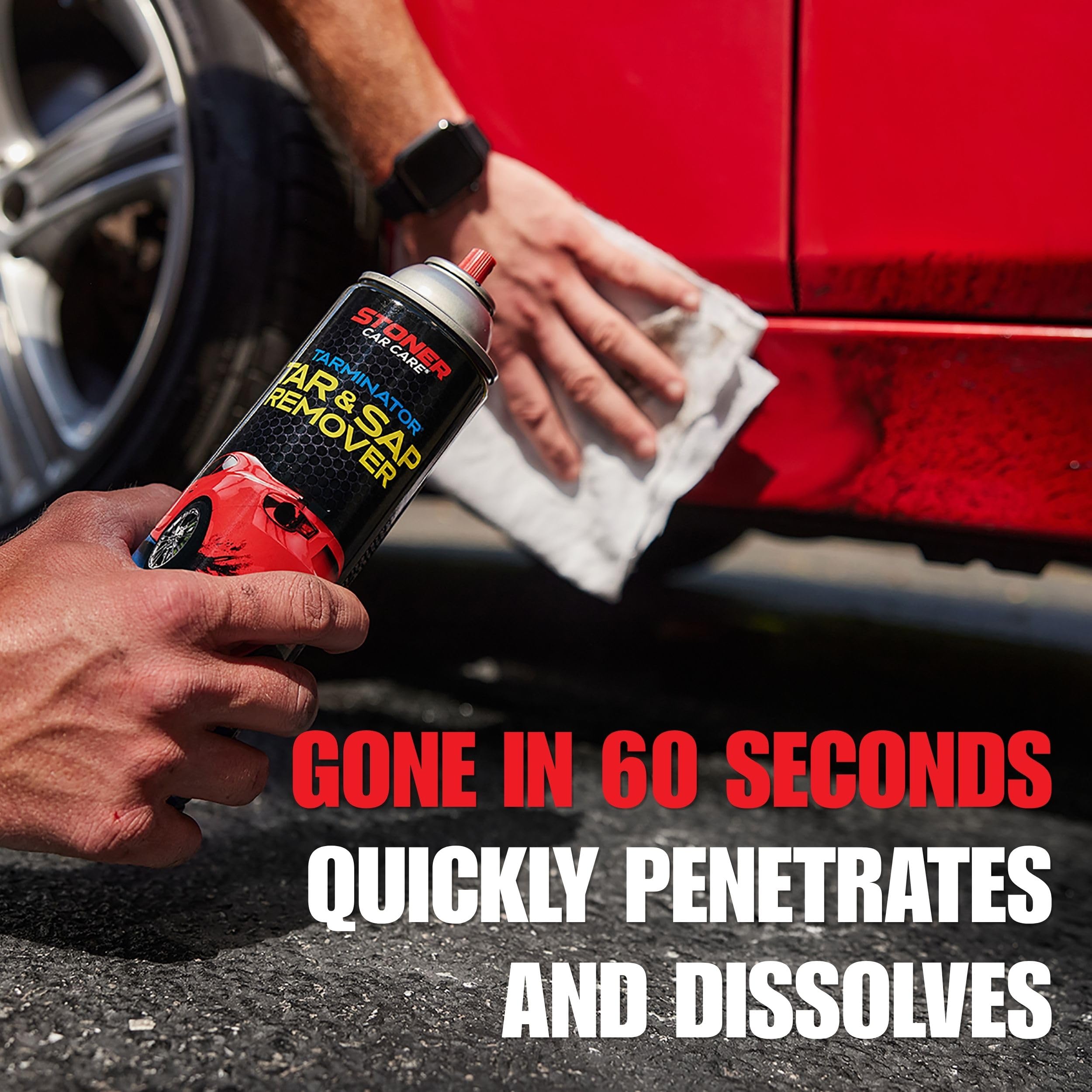 Stoner Car Care used on wheels and bumper removing asphalt residue