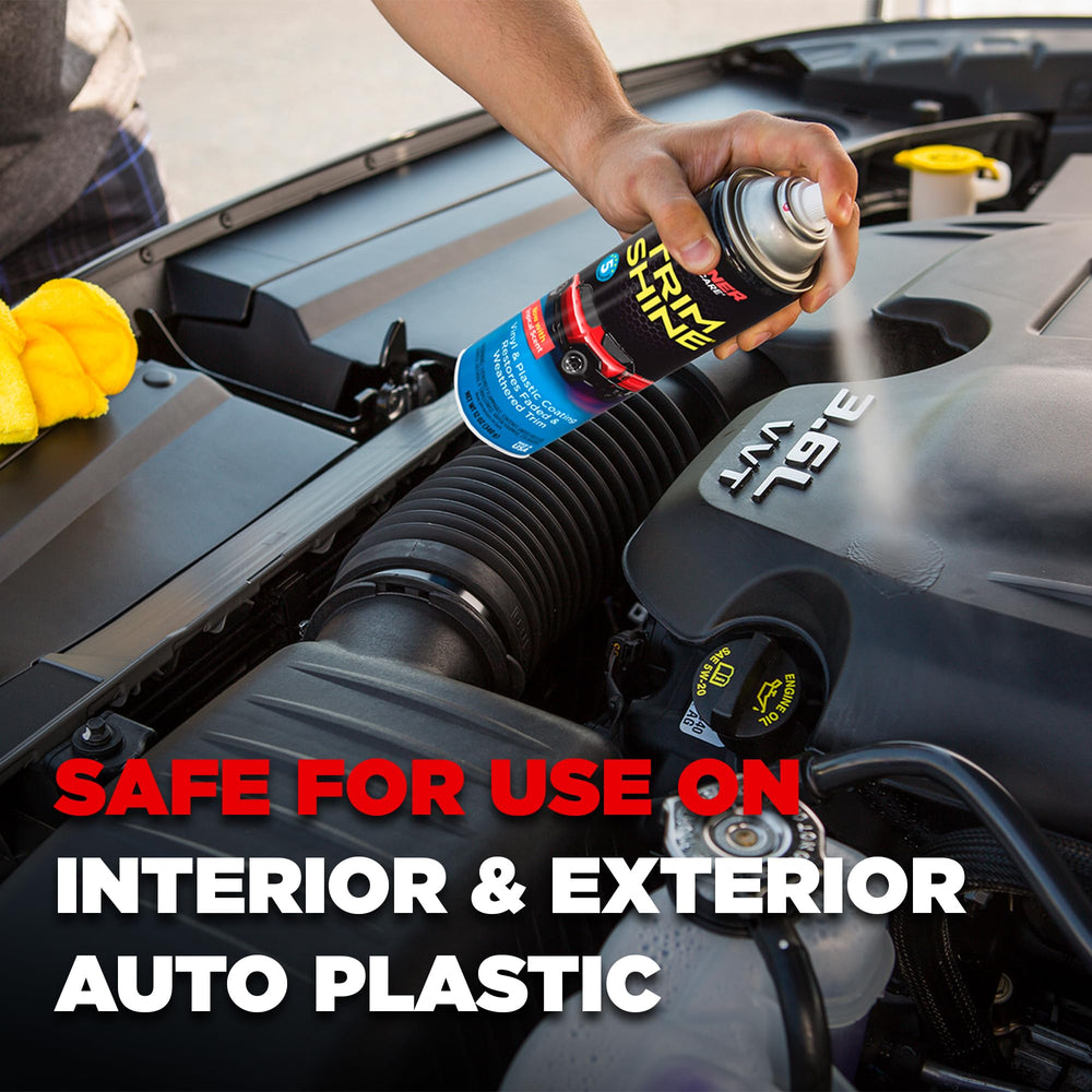 Stoner Car Care being sprayed on a vehicle bumper to quickly restore black finish