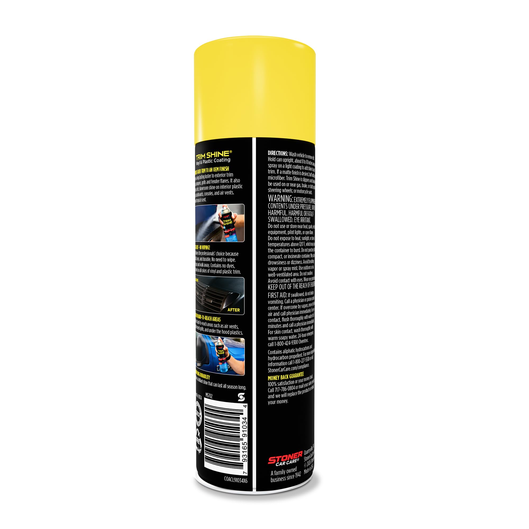 Stoner Car Care aerosol mid-spray demonstrating precise delivery and low-sling benefit