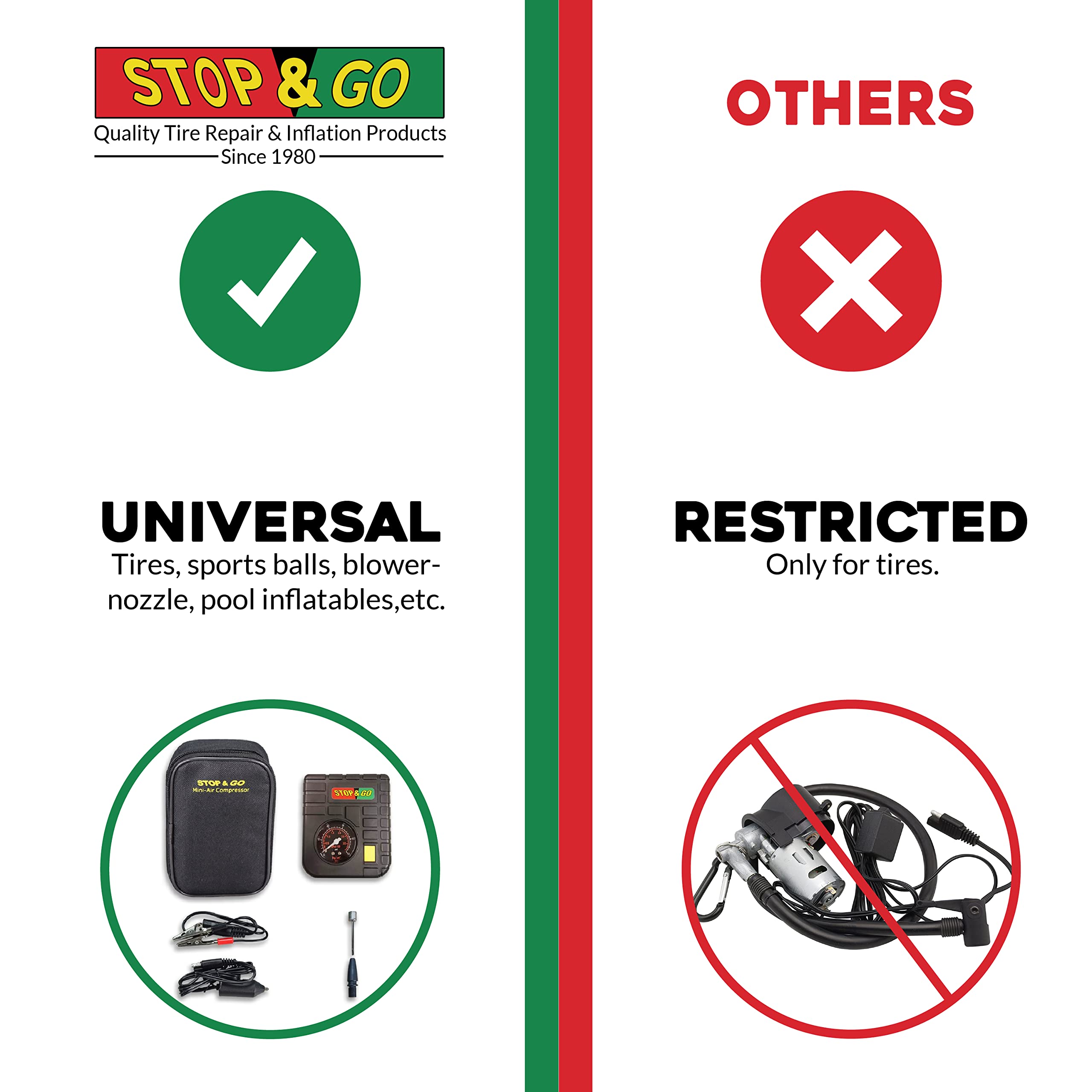 Stop & Go in use on motorcycle tire demonstrating quick inflation and roadside convenience