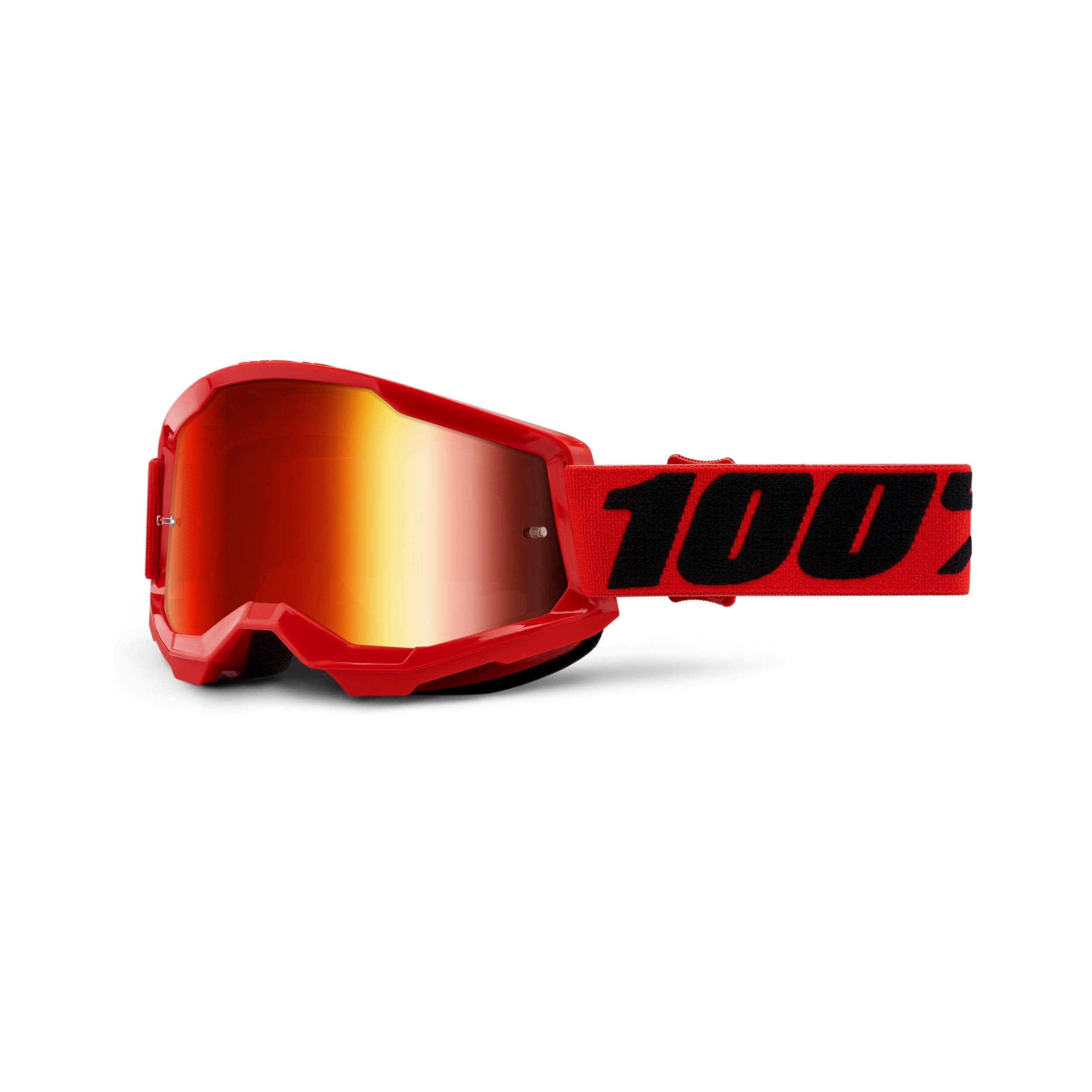Strata 2 goggles front view with mirror red lens showing clear wide vision
