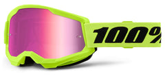 STRATA 2 Goggles front view neon yellow frame pink mirror lens improves visibility