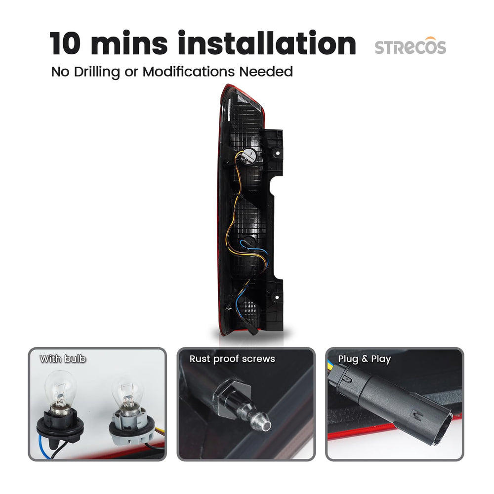 STRECOS bulb and harness included with the tail light for a ready-to-install benefit