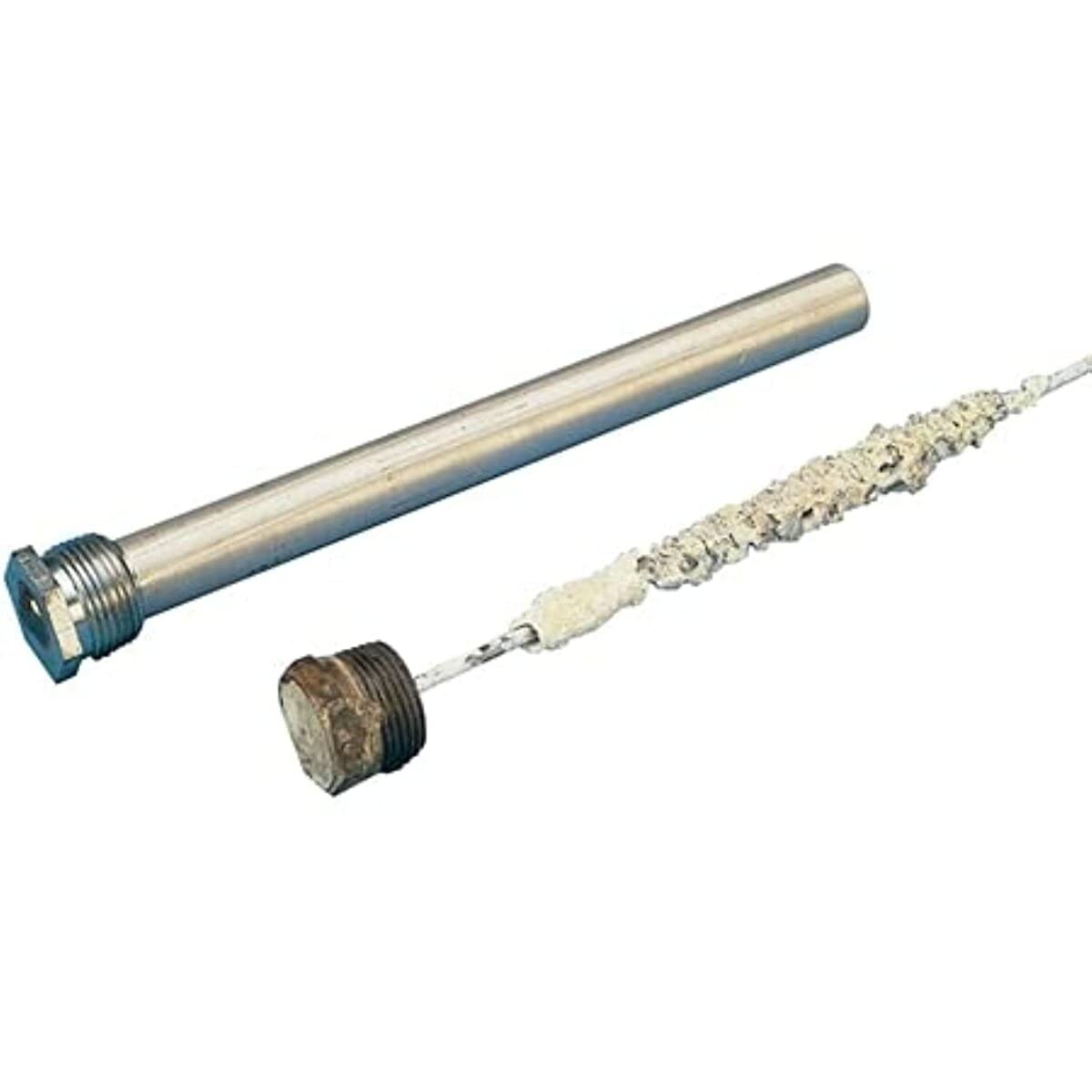 Suburban anode rod beside ruler showing true 9-inch length and fit