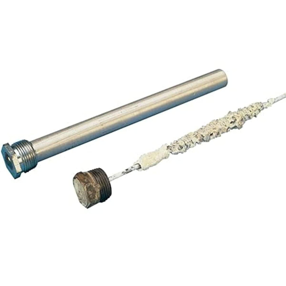 Suburban anode rod beside ruler showing true 9-inch length and fit