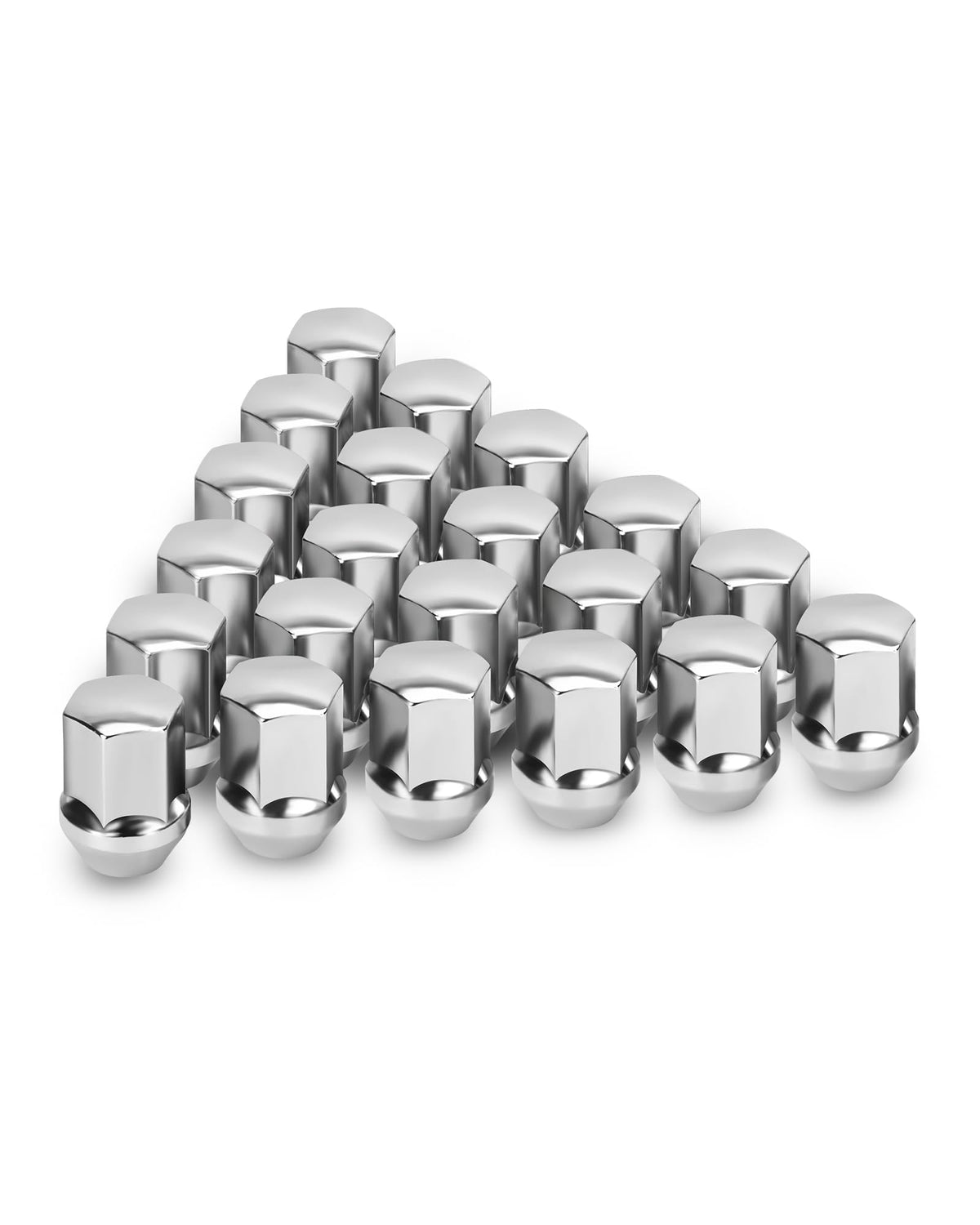 SUCOSO front view of 20-piece lug nut set showing chrome finish and packaging benefits