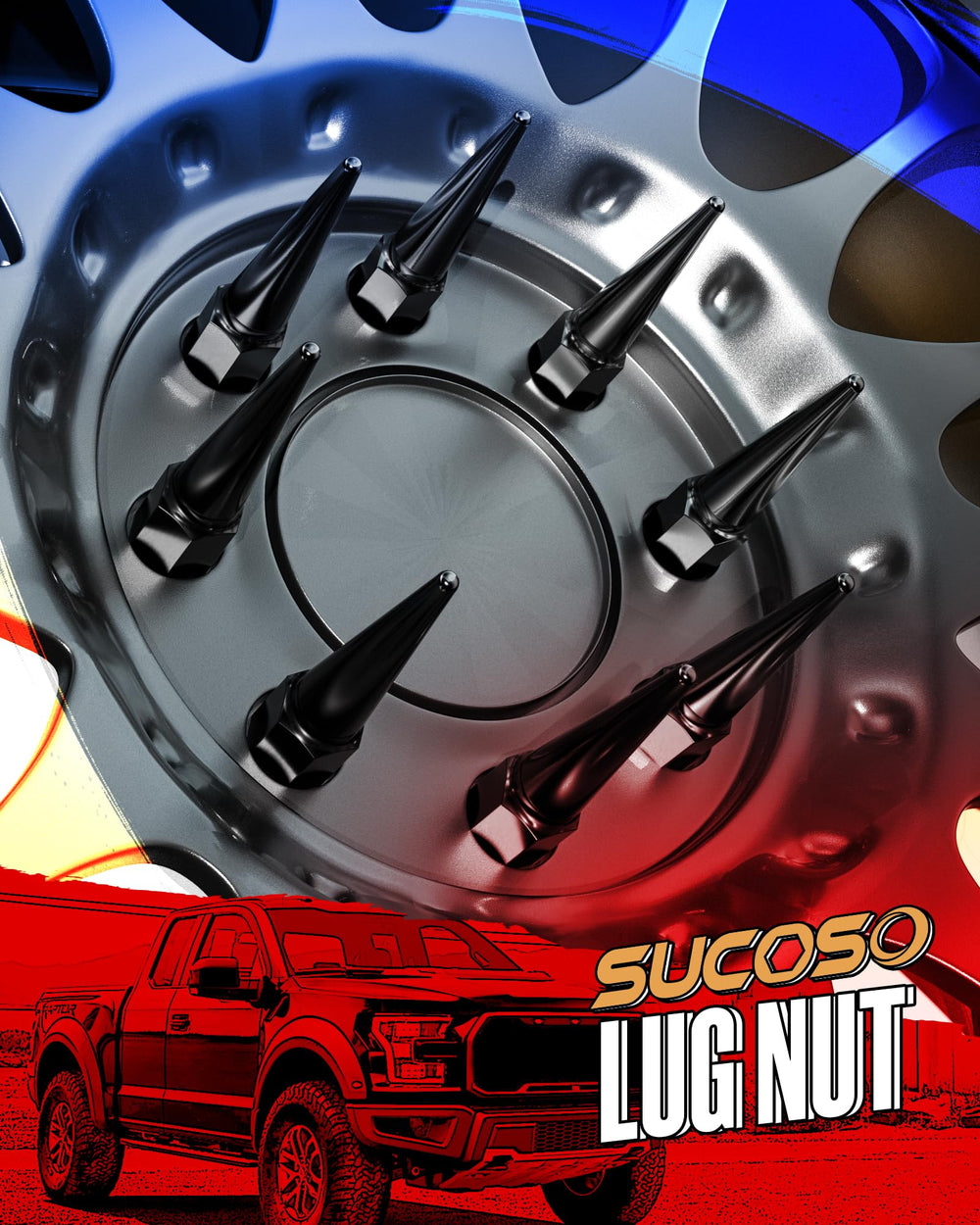 SUCOSO lug nut beside ruler showing 4.4-inch length for size confirmation