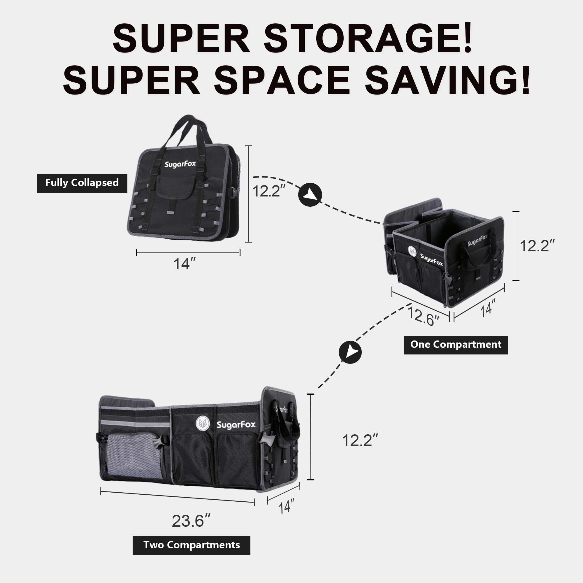 SugarFox side view showing opaque and zippered pockets with supplies organized for quick access